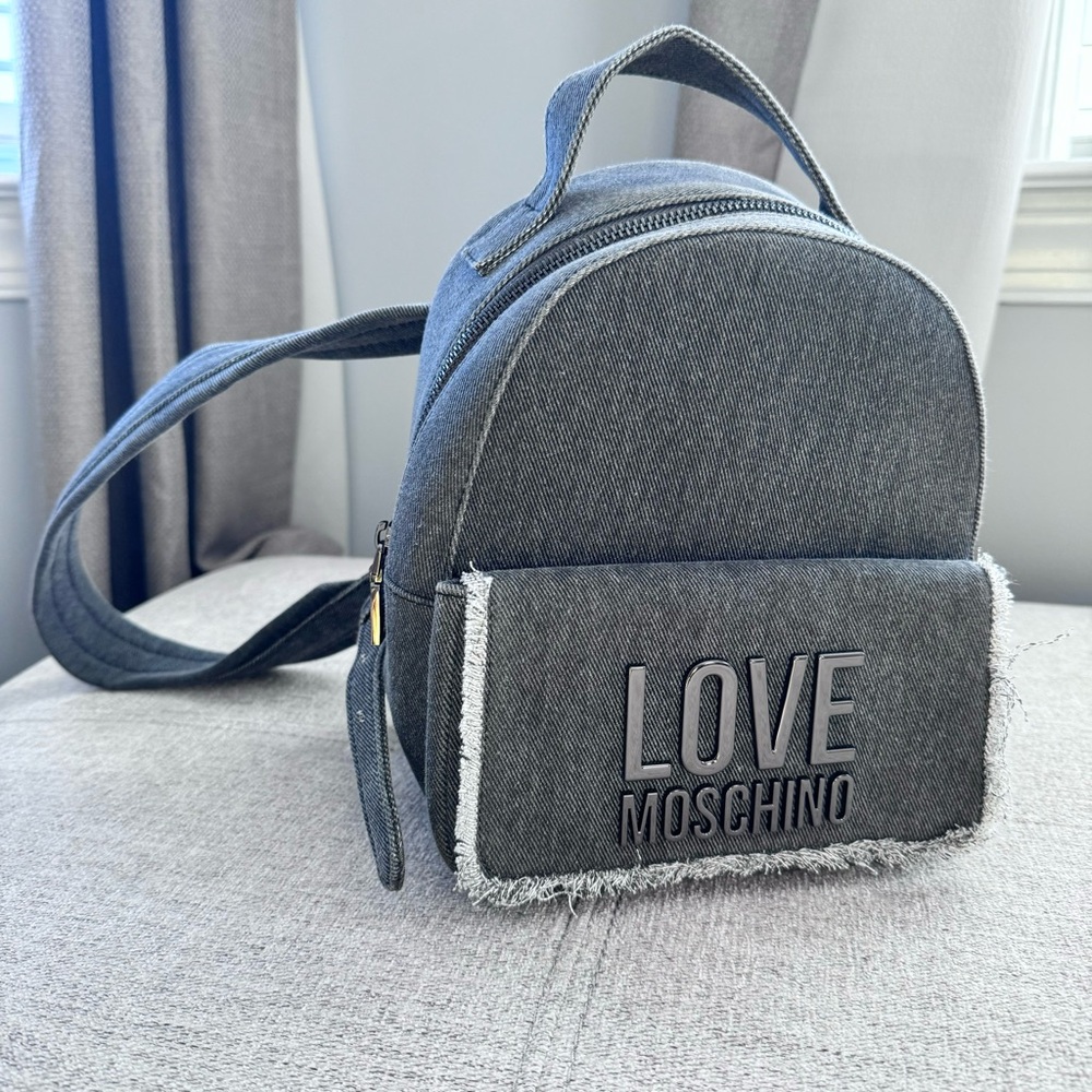 NEW Love Moschino frayed denim backpack
